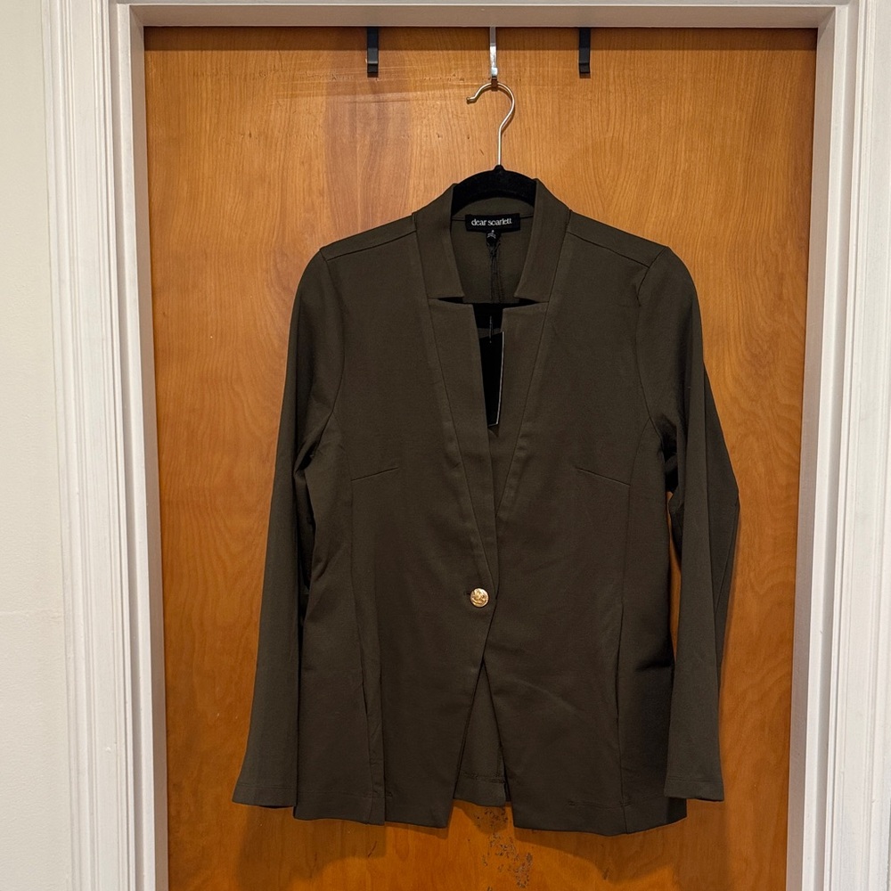 Olive Single-Button Open Blazer by Dear Scarlett